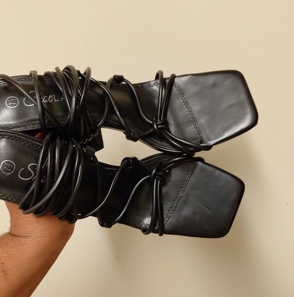 Black Square Toe Gladiator Heeled Sandals Size 7.5 - Picture 4 of 14